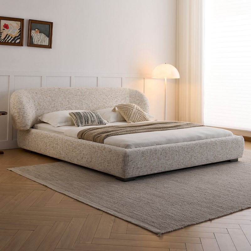 Pusengji/High-Quality and Luxurious Series/Embraceable Burlap Cotton Fabric Bed, Simple Modern Minimalist Cream Style Master Bedroom Bed Pusengji/High-Quality and Luxurious Series/Embraceable Burlap Cotton Fabric Bed, Simple Modern Minimalist Cream Style Master Bedroom Bed