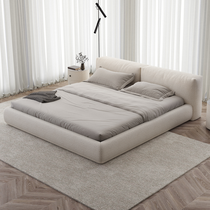 Pusengji/Tofu Block Lambswool Soft Upholstered Fabric Bed Modern Simple Floor-Standing Master Bedroom Wedding Bed Villa Large Apartment Pusengji/Tofu Block Lambswool Soft Upholstered Fabric Bed Modern Simple Floor-Standing Master Bedroom Wedding Bed Villa Large Apartment
