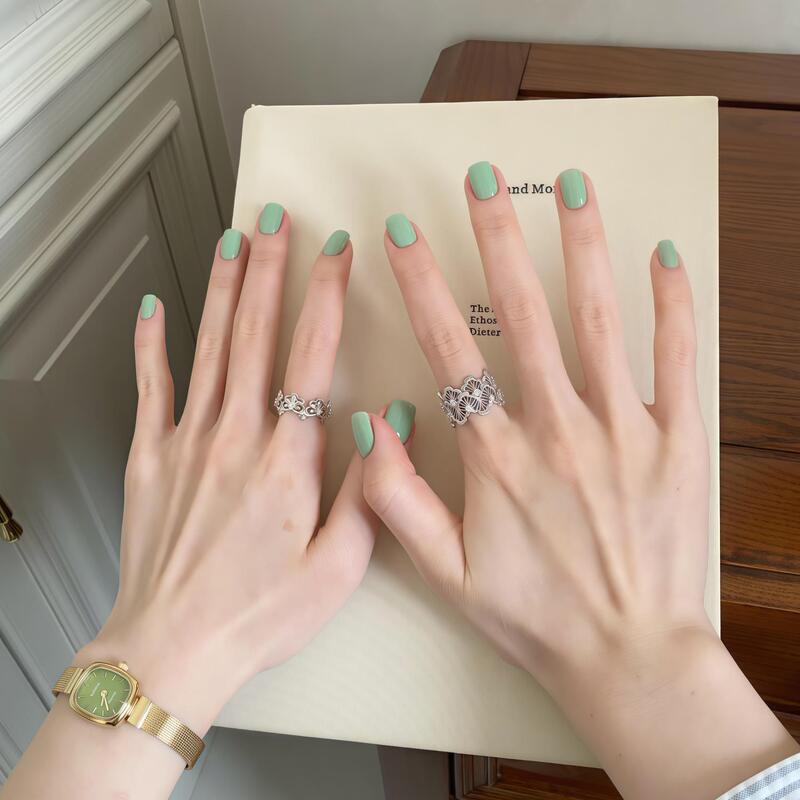 Purely Handmade Summer Mint Light Green Mint Green Short Style Simple and Elegant Student-Friendly Nail Stickers That Enhance Complexion