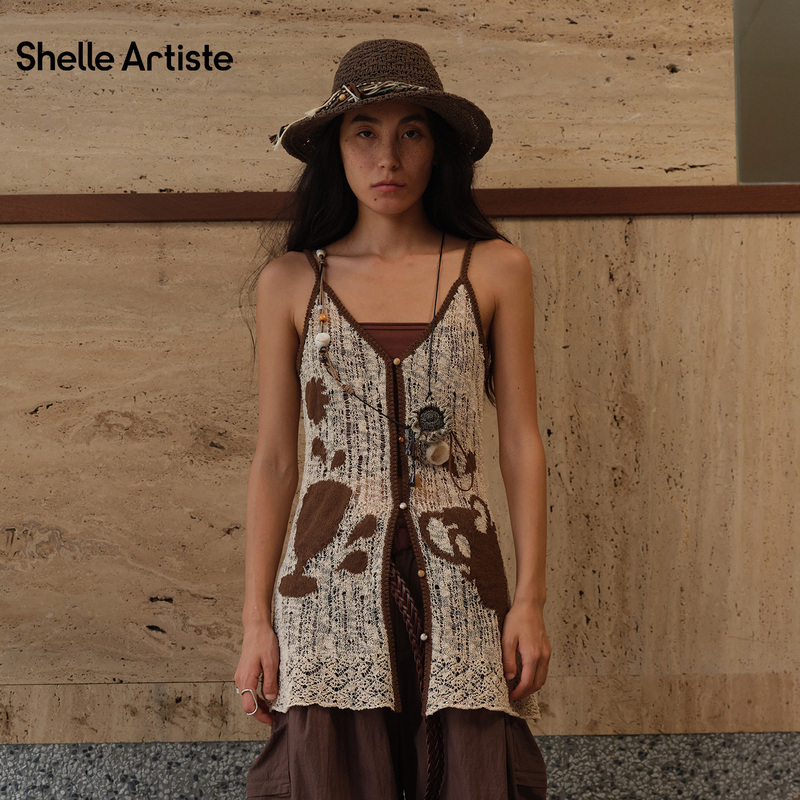 Gulina Za's Same Style Shelleartiste26 New Knitted Camisole, Vintage Elegant Layered Cardigan