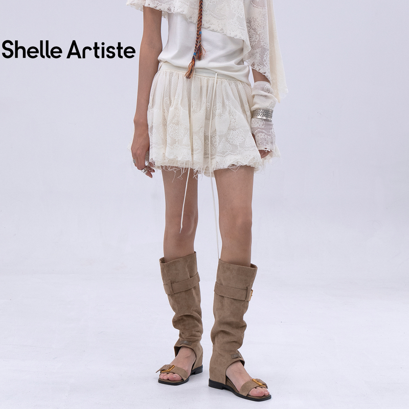 Shelle Artiste 2026 Autumn Women's Multi-Layered Ruffled Drawstring Pleated Wave-Pattern Crochet Skirt Shelle Artiste 2026 Autumn Women's Multi-Layered Ruffled Drawstring Pleated Wave-Pattern Crochet Skirt