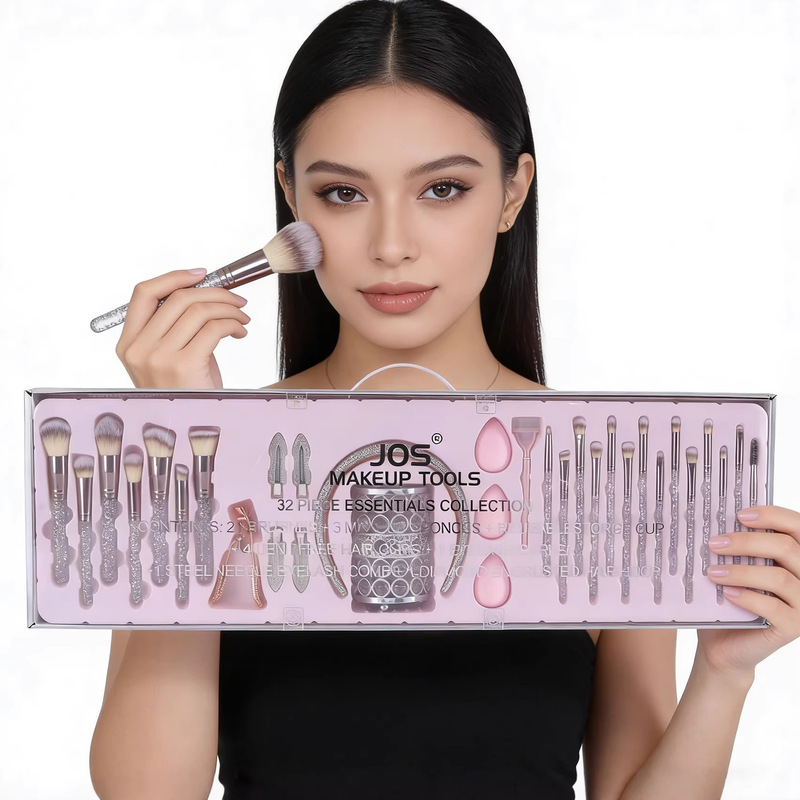 New Product Jos Makeup Brush Set of 32 Pieces, Diamond Crystal Series Makeup Brushes, Hairbands, Complete Set of Beauty Tools