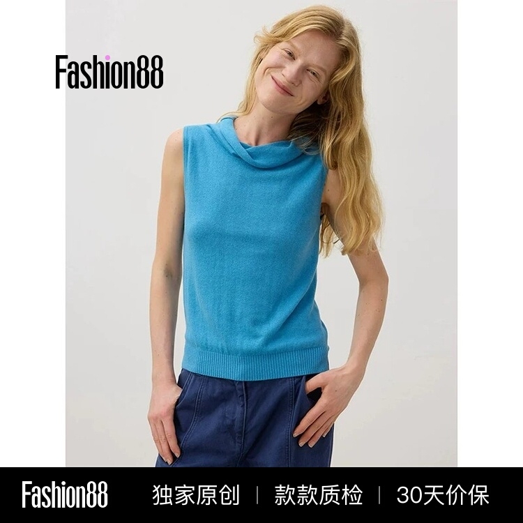 French-Style Versatile Stacked Collar Design Knit Vest for Women, Summer Commuting Simple and Fashionable Sleeveless Top