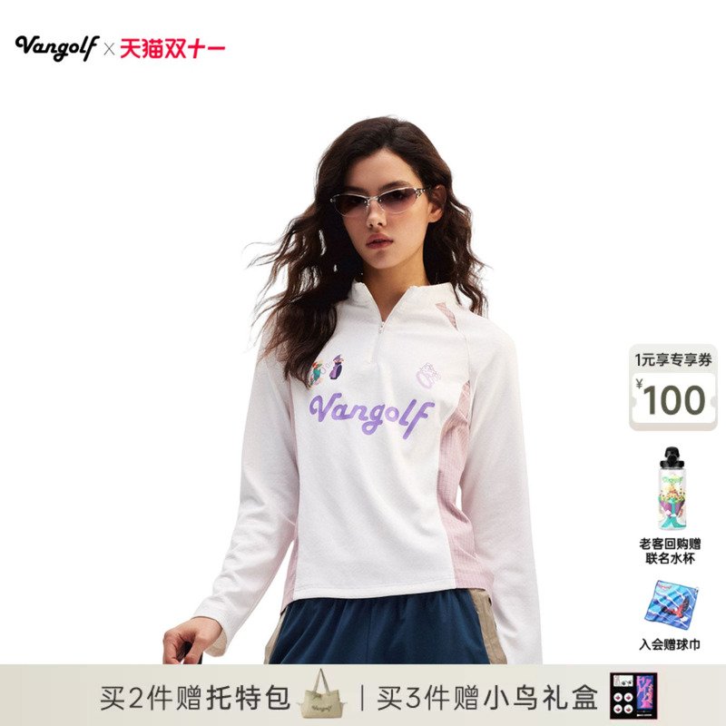 Vangolf26 Early Autumn Golf Fantasy Stand Collar Color-Block Quick-Dry Heat-Retaining Casual Sports Long-Sleeve T-Shirt Sweatshirt for Women