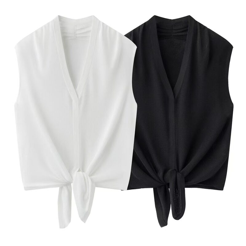 Ainuosi Original 2026 Summer New Style Simple and Elegant Tie-Up Sleeveless V-Neck Knit Vest Top for Women 02140 Ainuosi Original 2026 Summer New Style Simple and Elegant Tie-Up Sleeveless V-Neck Knit Vest Top for Women 02140