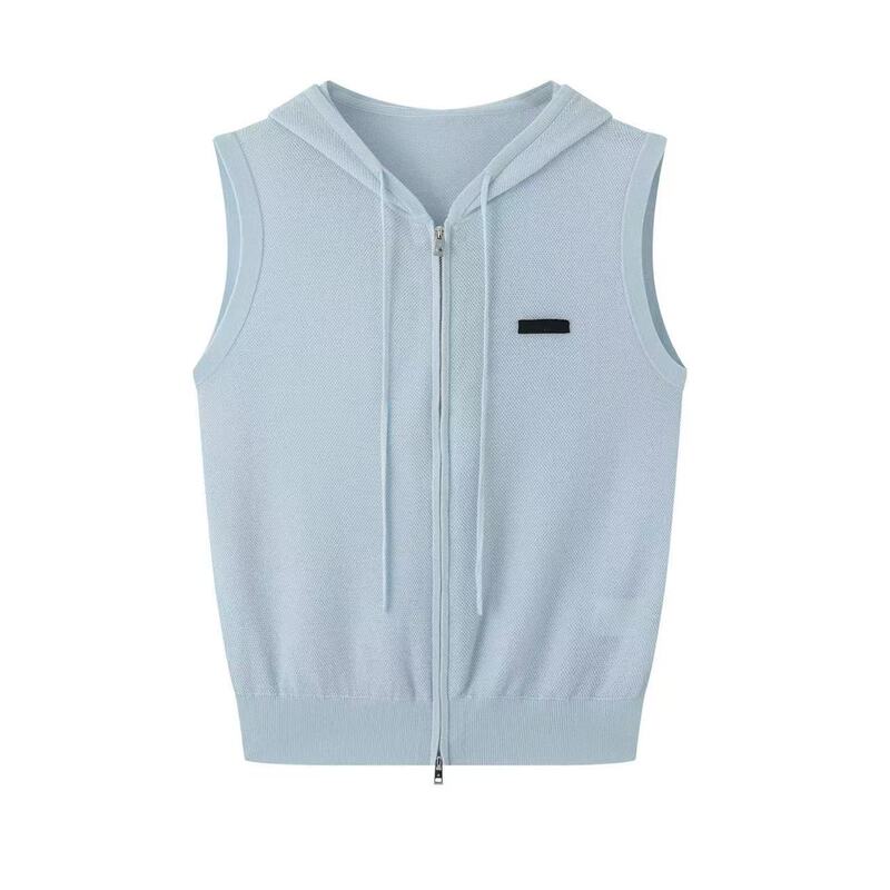 Ainuosi Original 2026 Summer New Style Sleeveless Vest Hooded Zipper Knit Cardigan Jacket Top for Women 1138