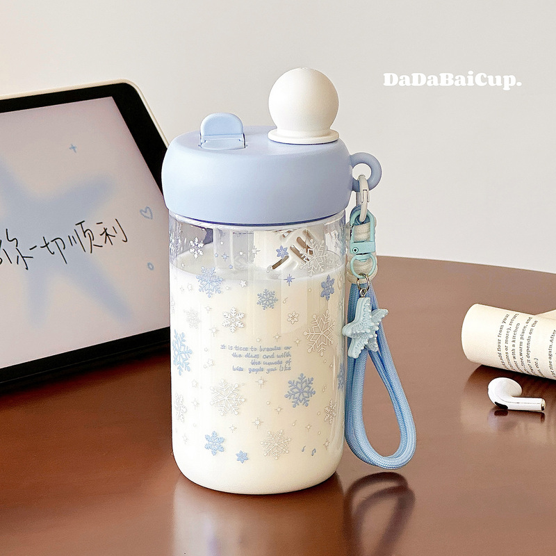 Snowflake Dual-Use Plastic Water Cup for Summer, Stylish 2026 New Model for Girls, Tea and Water Separation Straw Cup, Ins-Style