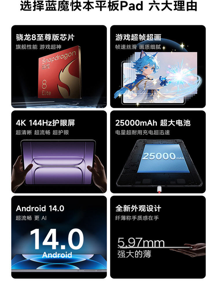 [Free Shipping by Sf Express] Blue Magic Quick Entertainment Tablet Pad Pro 13.36inch Large Screen Snapdragon 8 Extreme Edition Eye Protection Full Screen Gaming Learning Office Use All-Network Narrow Bezel