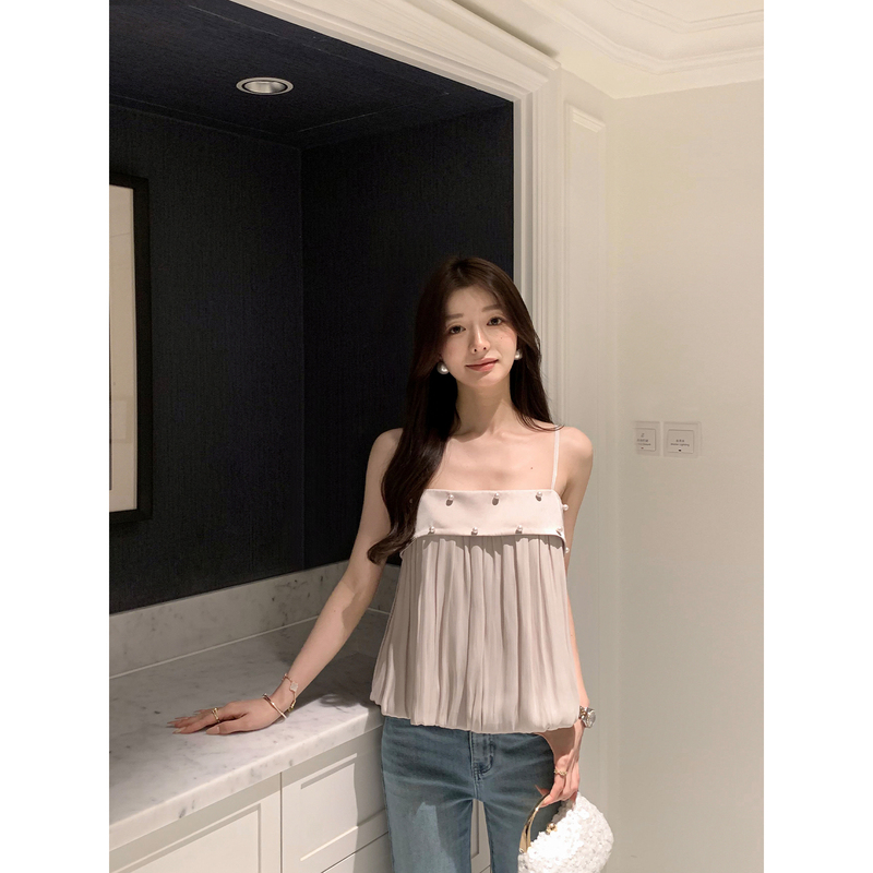 1Xtwo Soft Mist Sweetheart Cool Style Pearl Bud Camisole Women's Loose Niche Playful Sleeveless Top 1Xtwo Soft Mist Sweetheart Cool Style Pearl Bud Camisole Women's Loose Niche Playful Sleeveless Top