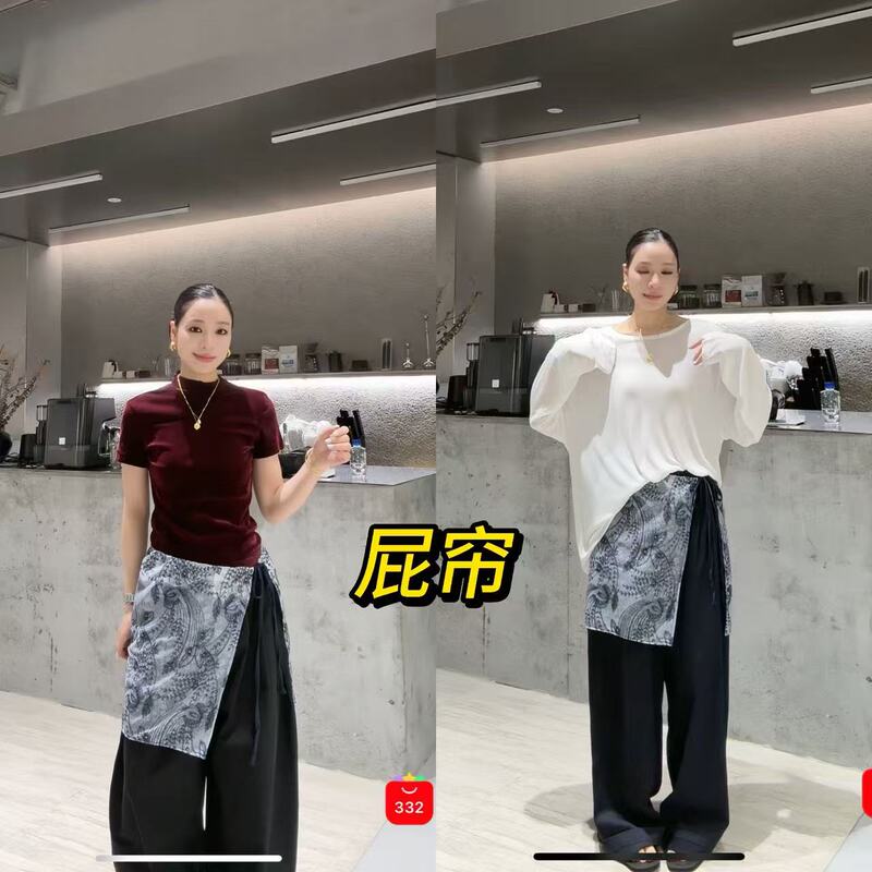 4.21 # Y Mengyang's Vintage Mid-Length Design Skirt with a High Waist, Layered Skirt with a Tie, Layered Half Skirt