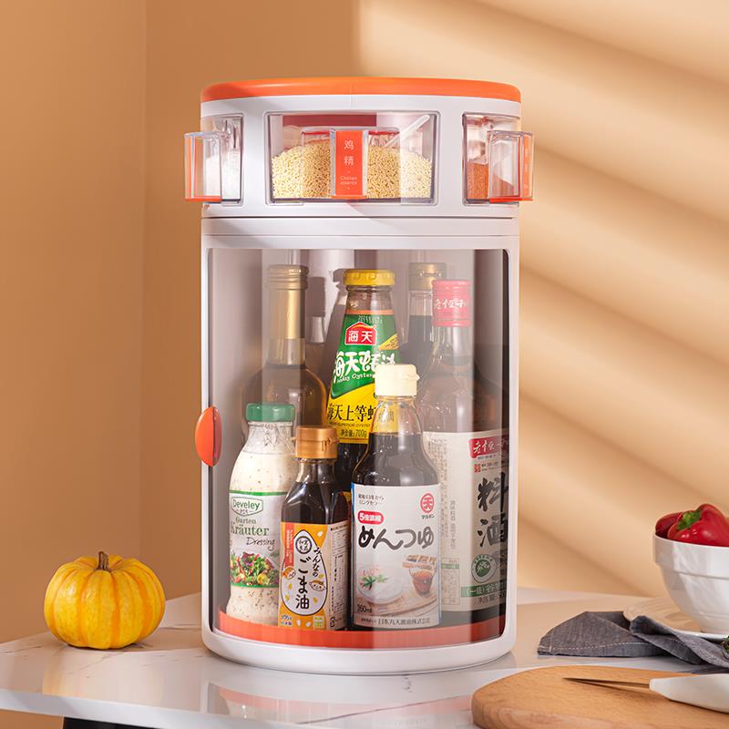19EK rotating condiment storage rack household countertop kitchen supplies seasoning bottle storage cabinet condiment rack collection