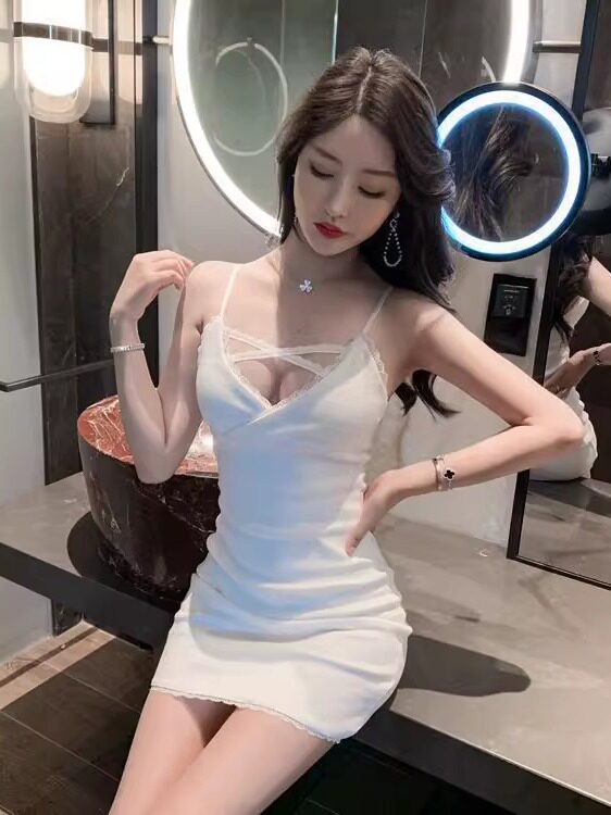 Lace Cross Wrap Bodycon Mini Dress – Low Cut Strappy Sexy Nightclub Work Uniform, Slim Fit Summer Dress - Image 3