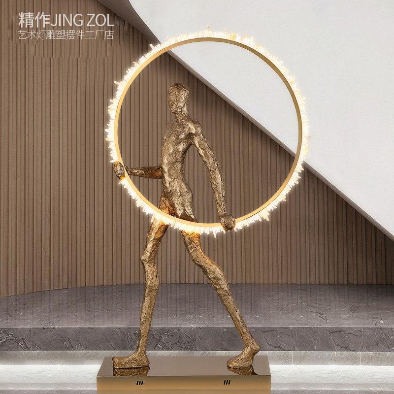 Postmodern Living Room Floor Lamp with Golden Ring, Crystal Portrait Sculpture Lamp for Lobby, Hotel Sales Office, and Exhibition Hall Lighting Postmodern Living Room Floor Lamp with Golden Ring, Crystal Portrait Sculpture Lamp for Lobby, Hotel Sales Office, and Exhibition Hall Lighting