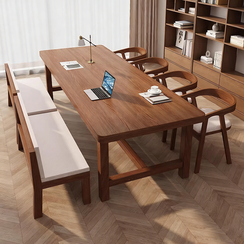 Nordic Simple Solid Wood Large Desk Study Table Living Room Home Leisure Area Double Reading Table Long Table Workbench