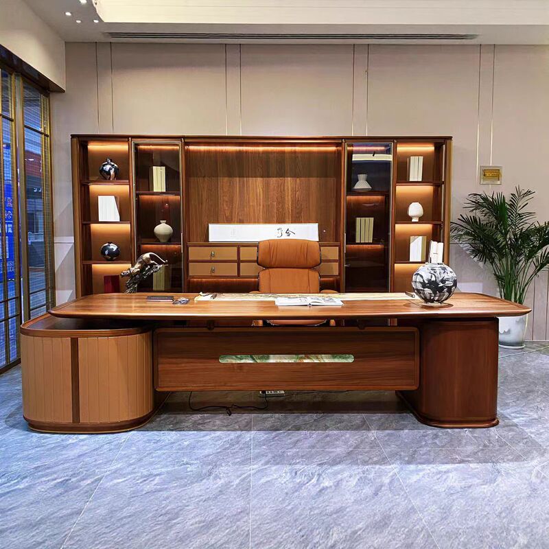 New Chinese-Style Solid Wood Office Desk, North American Black Walnut Executive Desk, L-Shaped Ceo Desk with Side Table and Storage Cabinet New Chinese-Style Solid Wood Office Desk, North American Black Walnut Executive Desk, L-Shaped Ceo Desk with Side Table and Storage Cabinet