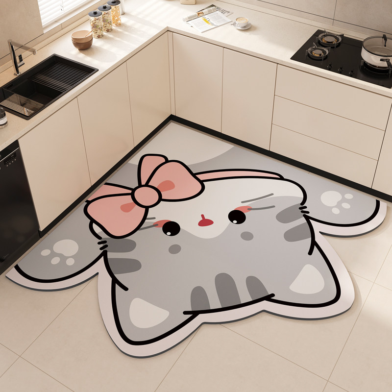 Cartoon kitchen floor mat soft diatom mud absorbent mat anti-oil anti-slip foot mat no-wash dirt-resistant oil-absorbent carpet can be cut