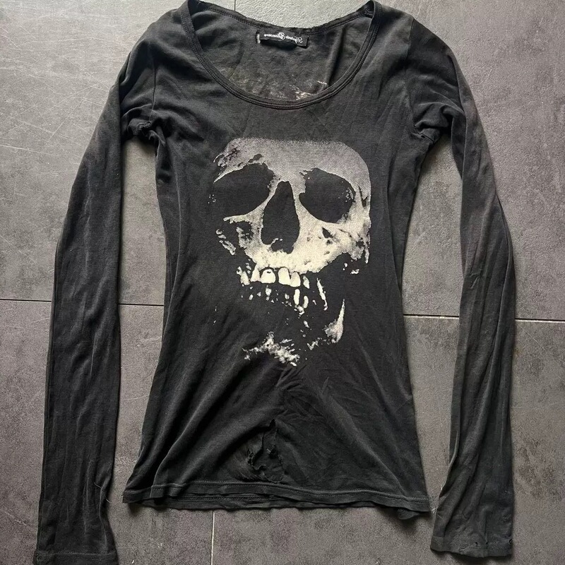 In Stock Hysteric Glamour Skull Superberry Long-Sleeve Dark Visual Style T-Shirt