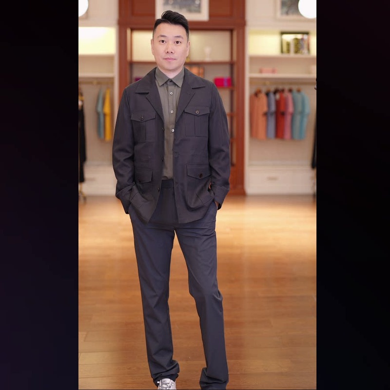 【Xie Wen Premium Selection】Manhattan Spring Cuban Collar Jacket Single-Breasted Multi-Pocket Solid Color Jacket for Men