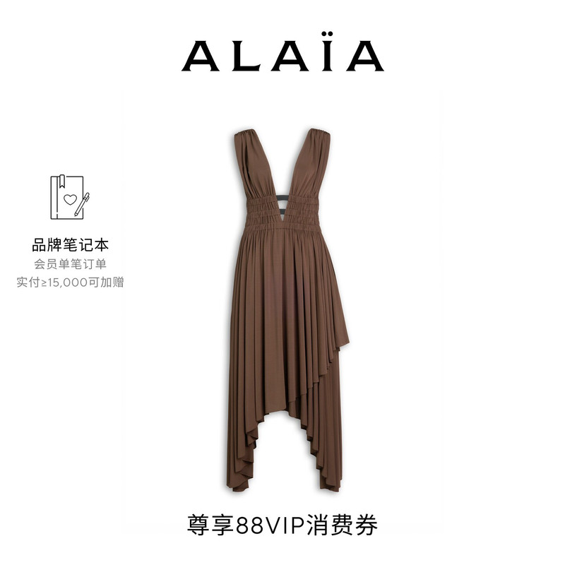Alaia Deesse V-Neck Dress, Sculptural French-Style Waist-Cinching Dress Alaia Deesse V-Neck Dress, Sculptural French-Style Waist-Cinching Dress