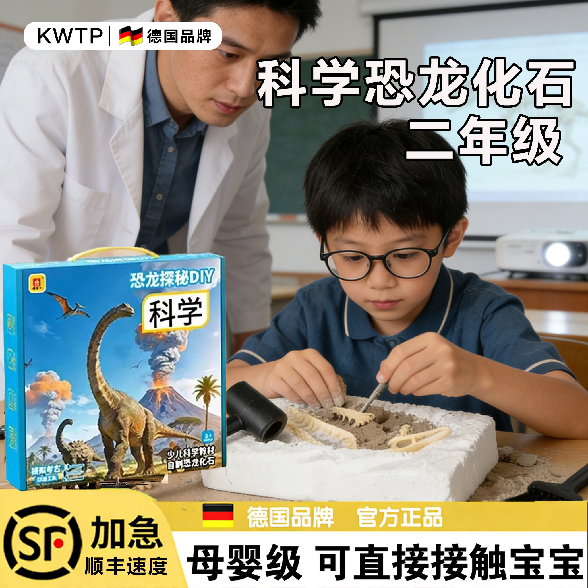 小学2年生向け理科の授業：恐竜化石発掘おもちゃセット - 組み立て済み模型付き材料キット