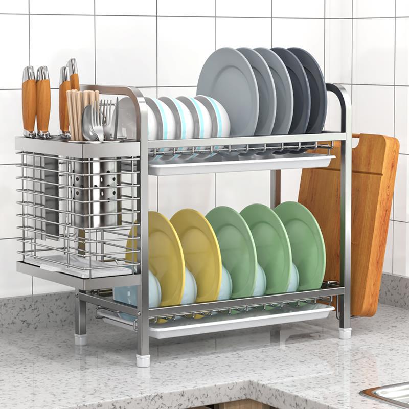 304 Stainless Steel Narrow Dish Rack, Kitchen Countertop Storage Rack for Home Use, Also Holds Chopsticks and Cutlery