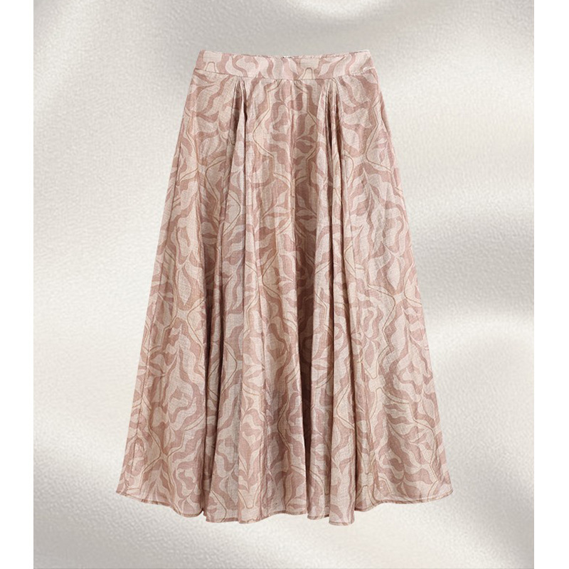 New Retro High-Waisted Printed Skirt for Women, Summer Slimming A-Line Skirt, Soft, Skin-Friendly, Breathable Mid-Length Skirt 0522