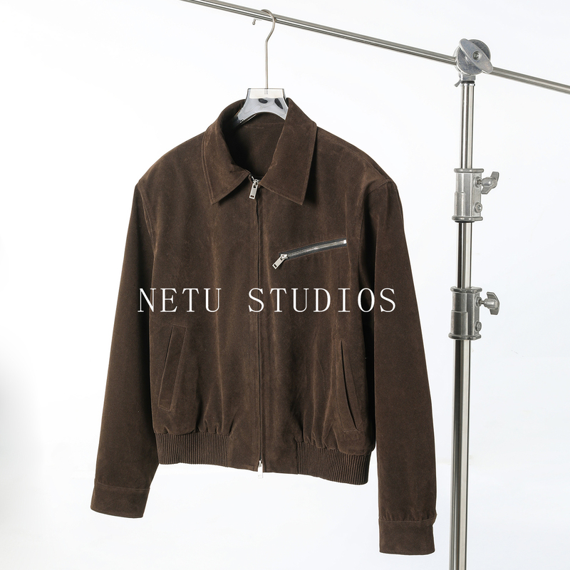Netu【Wilderness Hunter】Brown Suede Hunting Work Jacket Men's Short Melard Harrington Jacket Netu【Wilderness Hunter】Brown Suede Hunting Work Jacket Men's Short Melard Harrington Jacket