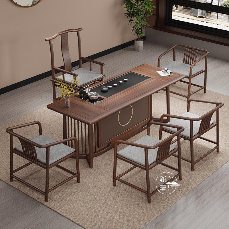 New new Chinese style tea table and chair combination solid wood black walnut Kung Fu tea table and tea set set all in one home tea drinking table