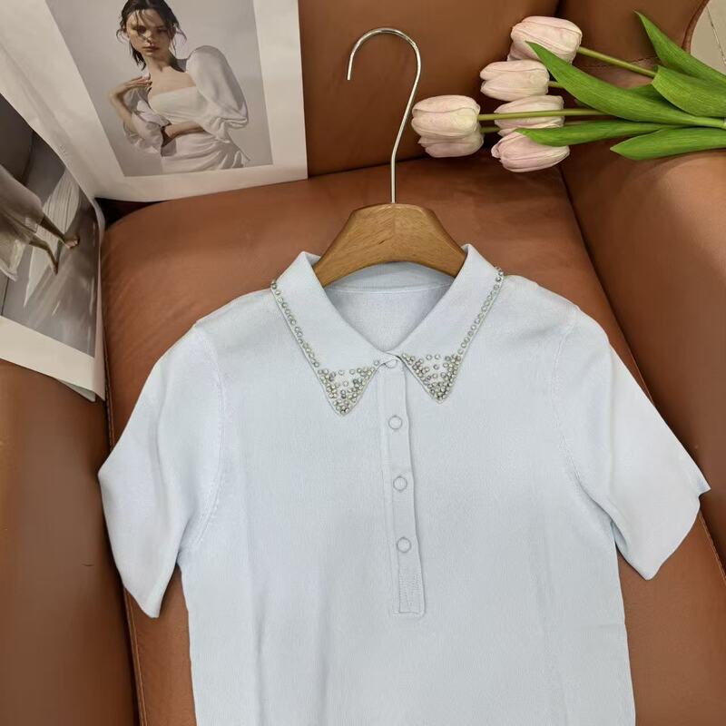 The One That Used to Cost 159 Yuan, the Brand-Name Order from the Counter Was Extremely Expensive, but the Polo Collar Short-Sleeve Shirt with Hand-Stitched Beads Offers Great Value