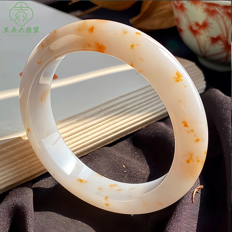 Lady Jade's Ice-Waxy Yellow Jadeite Bracelet with Gold Inclusions, A-Grade Genuine Myanmar Old Mine Natural Osmanthus Cake Jade Bracelet