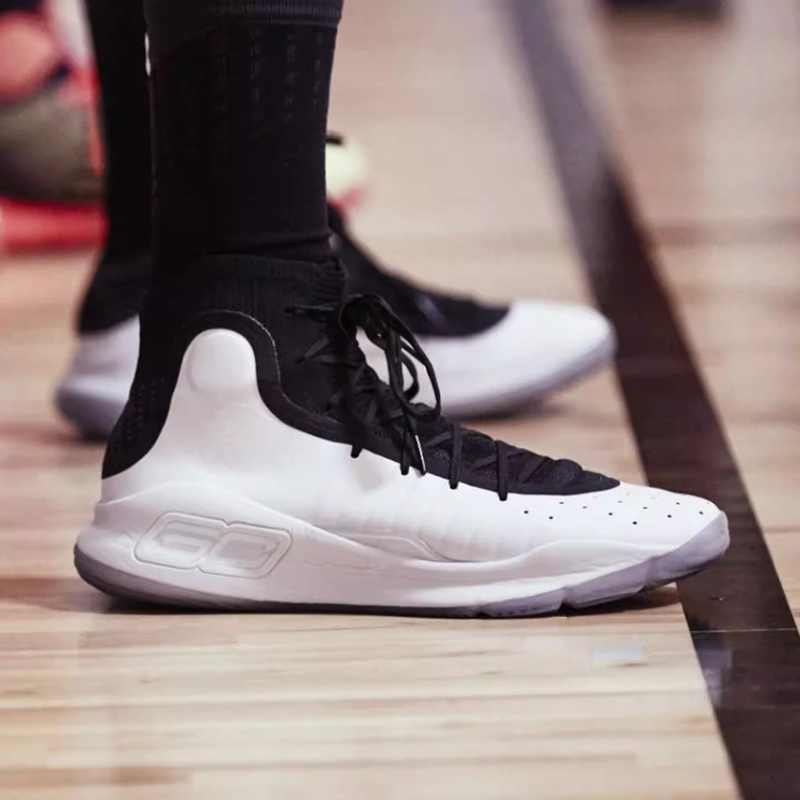 [in Stock] Curry 4 Curry 4Th Generation Platinum Black and White China Edition Black and Gold Men's High-Top Practical Basketball Shoes