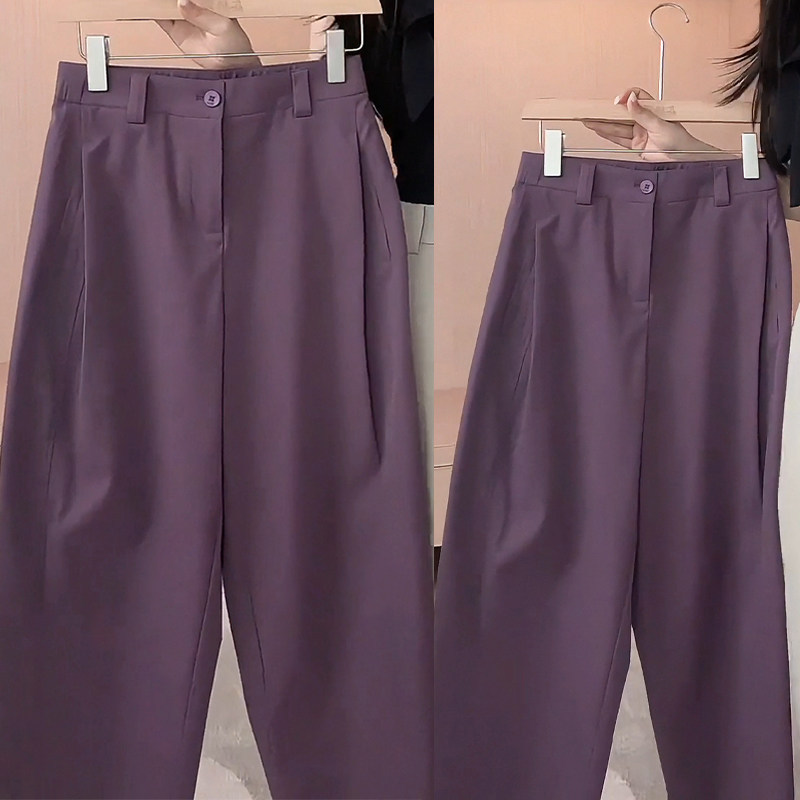 Nine-Point Curved Knife-Cut Suit Pants for Women, Summer Thin Style, 2026 New Model, Elegant and High-End Purple Sickle Pants, Casual Trousers