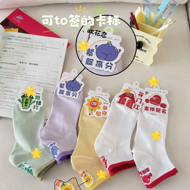 One-Piece High School and College Entrance Exam Socks, Hollow Mesh Embroidered Short Socks, Summer Thin Style, Top-Ranking Socks for Women