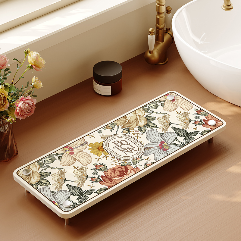 Light Luxury American-Style Washbasin Storage Rack with Hard Diatomaceous Earth Countertop Absorbent Mat for Bathroom and Toilet, Cup Holder Shelf
