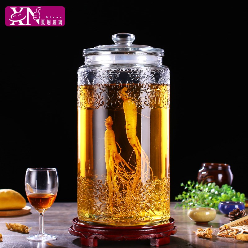Thickened wine glass bottle 10kg 20kg household with faucet brewing medicinal wine jar soaking wine bottle glass sealed jar