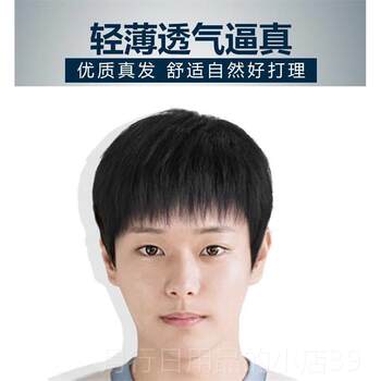 Genuine men's real hair, middle-aged and elderly people with short straight hair, handsome and realistic wigs, fake pullover wigs, men's real hair