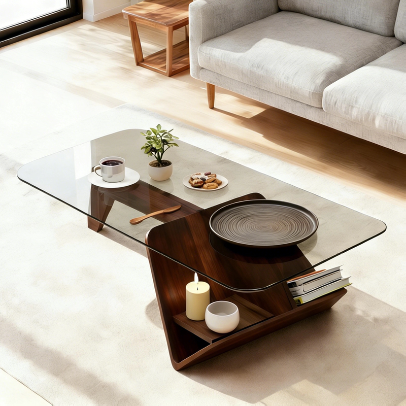 Simple Modern Tempered Glass Coffee Table for Small Living Rooms, Home Use, Artistic, Light Luxury, Minimalist Office Coffee Table