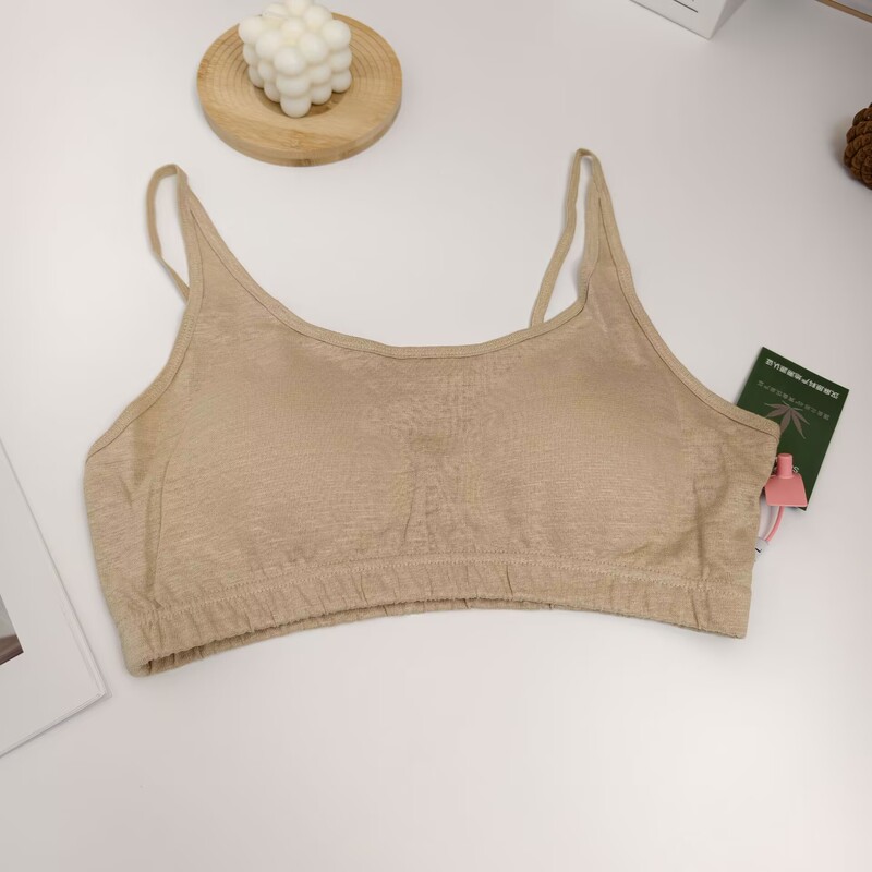 High-Quality Lingerie: Hemp Knitted Double Raindrop 32-Count Combed Fine Yarn Double-Needle Women's Camisole Bra, Skin-Friendly and Breathable