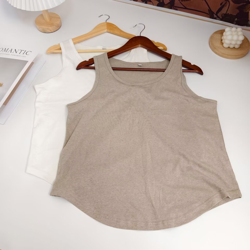 Four-Season Inner Wear: Women's Hemp Knit Vest with Round Neck, Sleeveless, Loose Fit, Comfortable, Versatile, Skin-Friendly, Breathable