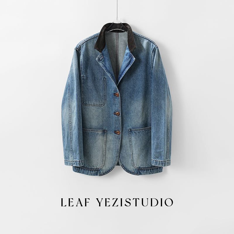 【Chasing the Wind in the Wilderness】High-Density Twill Denim Heavy-Duty Stone-Washed Color-Block Corduroy Lapel Jacket 26301001