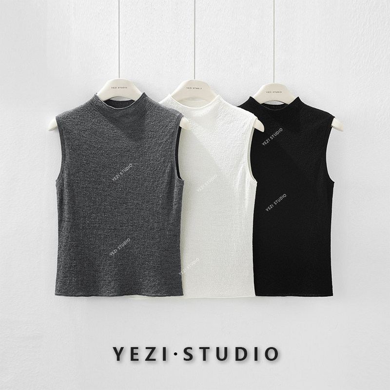 【Ant Waist】Japanese Triacetate Australian Merino Wool Half-Turtleneck Sleeveless T-Shirt Knitwear 26118021