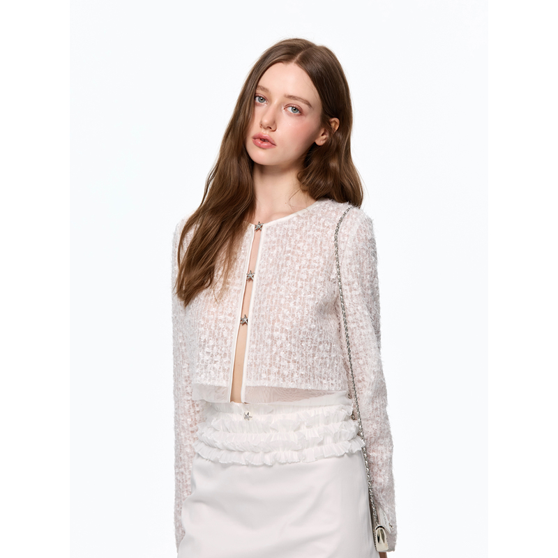 Jovvi's "White Mist" Korean Imported Fabric White Sheer Fairy-Like Chanel-Style Tassel Sequin Sheer Jacket