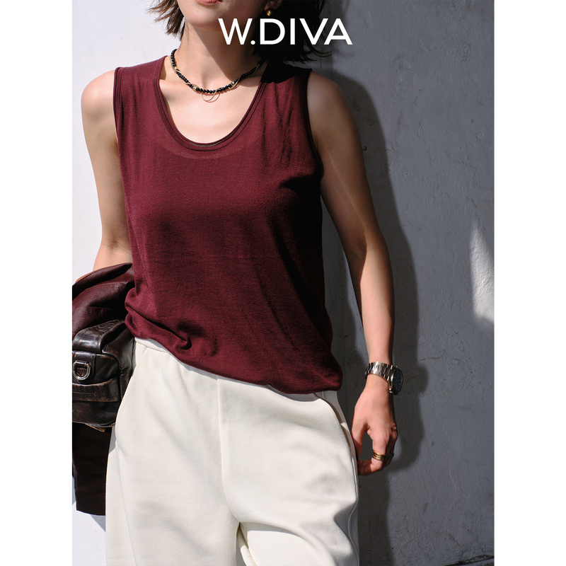 Boss Wei W.Diva【Light Mist】Tight-Fitting Siro-Spun Cotton U-Neck Ribbed Sleeveless Vest for Women, Summer Top