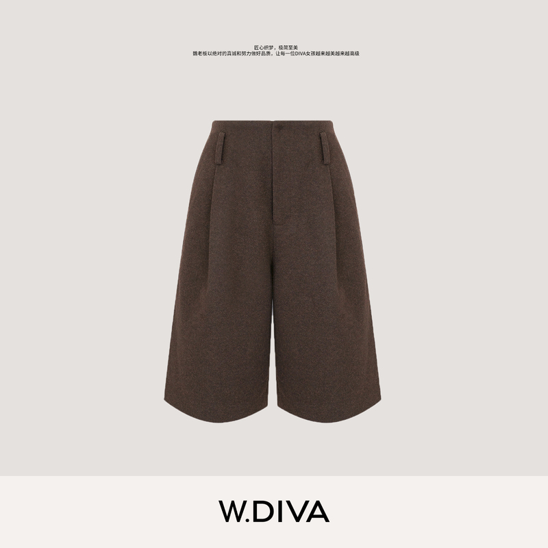 W.Diva【Yungu Coffee】Acetate Wool Waistless Bermuda Shorts Old Money Style 53K072905