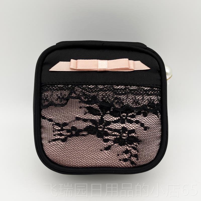 Authentic black lace portable fabric square jewelry box ring and earring storage bag mini jewelry box travel jewelry