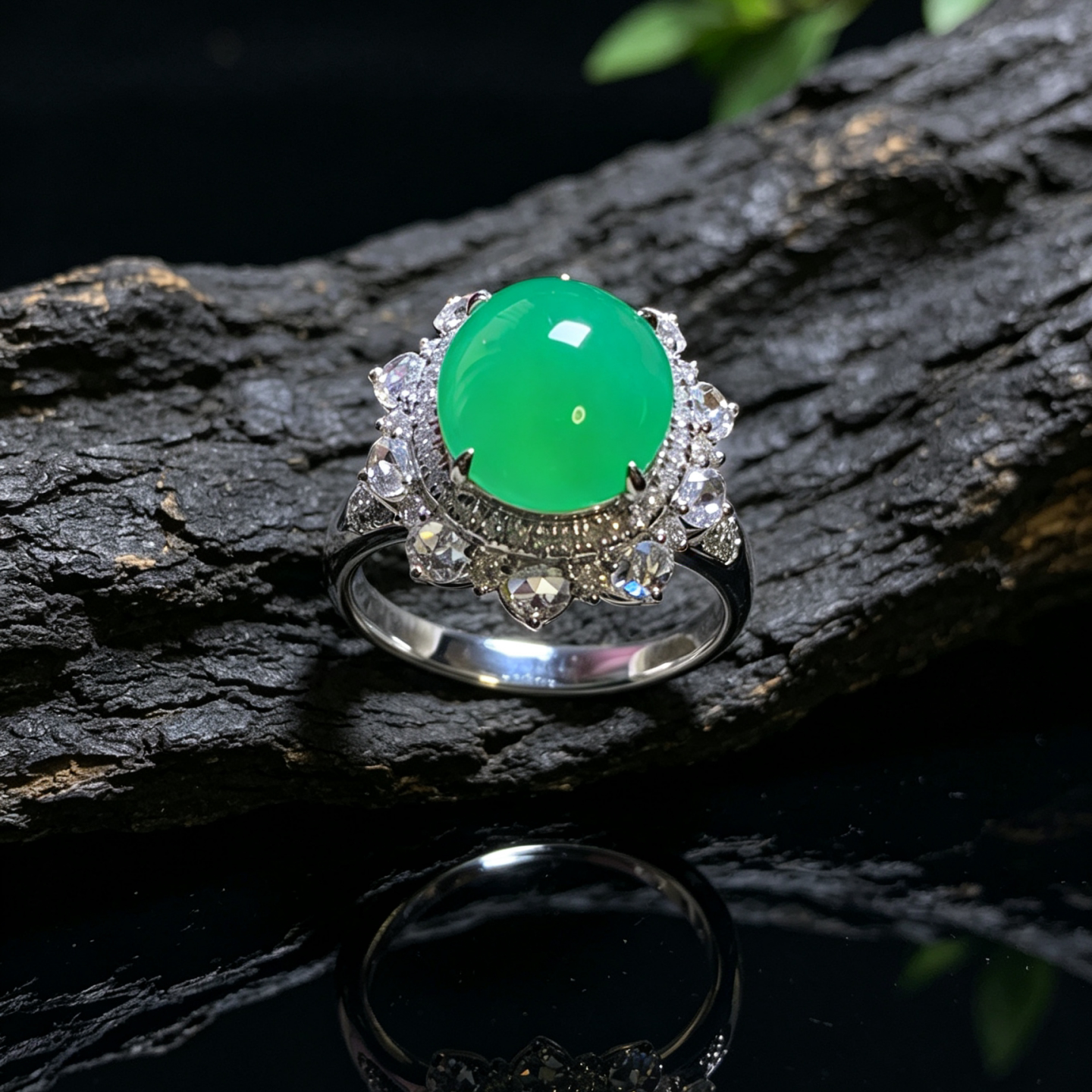 Cuizhijiang A-grade ice-green jadeite 18K gold ring