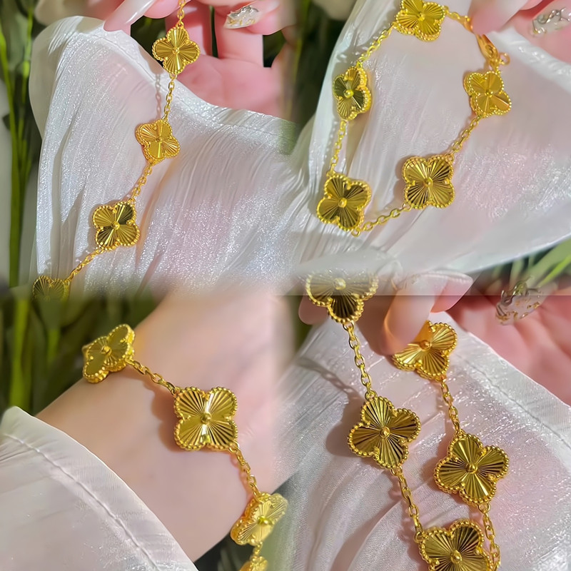 New Gold Bracelet Four-Leaf Clover Bracelet for Women, 18K Plated Five-Flower Bracelet, Hard Gold Lucky Clover Bracelet, Versatile Gift