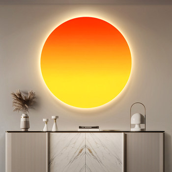 Modern entrance hall decorative painting corridor aisle led light painting living room background wall mural sunrise round hanging painting
