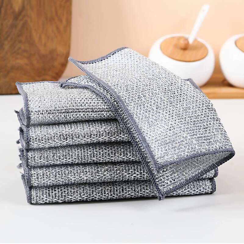 Steel Wire Dishwashing Cloth, Oil-Removing Steel Wire Ball Cleaning Cloth, Kitchen-Specific Metal Wire Cleaning Cloth, Single-Sided Silver Wire Imitation Steel Wire