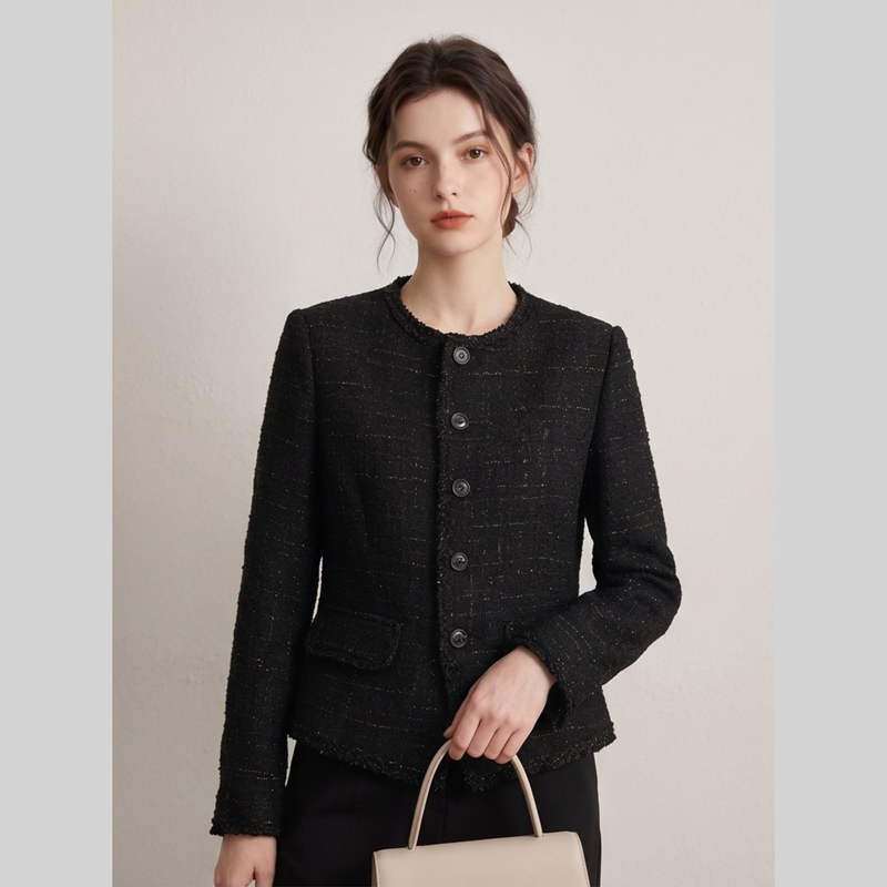 2026 Chanel-Style Black Tweed Short Jacket for Women, Round Neck, Buttoned, Elegant, High-End, Versatile Coat 2026 Chanel-Style Black Tweed Short Jacket for Women, Round Neck, Buttoned, Elegant, High-End, Versatile Coat